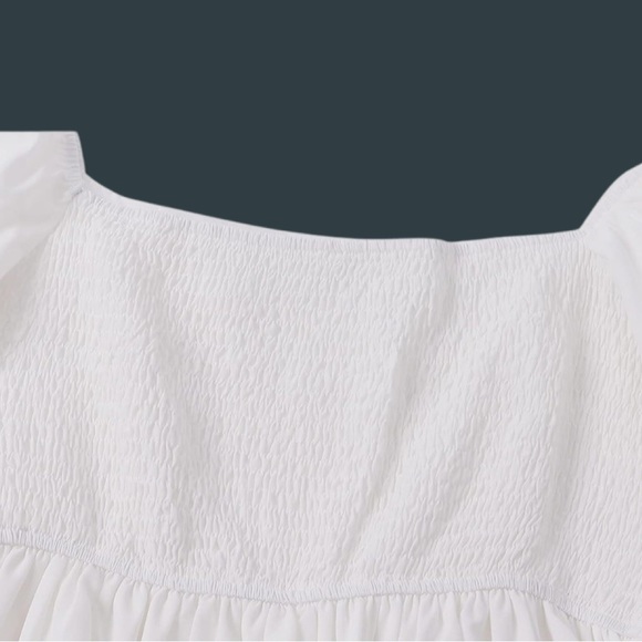 French Dress Square Neck High Waist Bubble Sleeve A Line Womens Casual - Picture 3 of 6